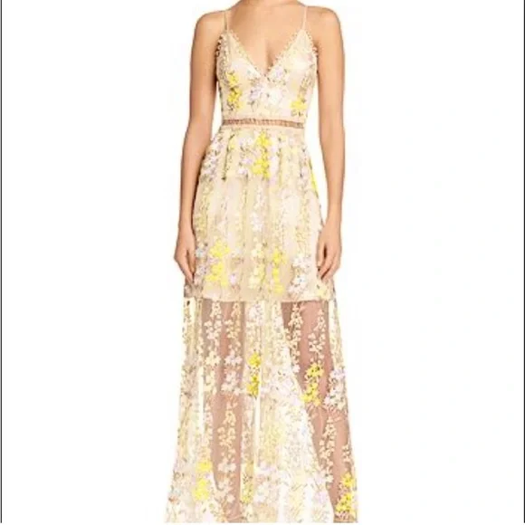 AQUA Gold Yellow Beaded Embroidered Maxi 3D Prom Dress Gown Wedding Guest Glam L - Picture 3 of 12